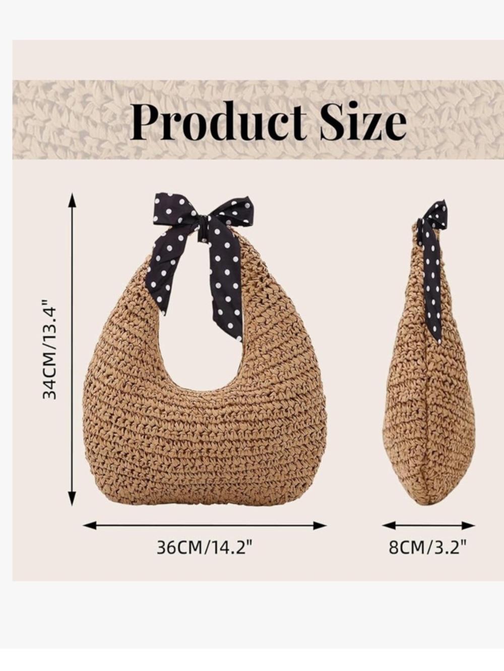 Straw Bag for Women, Summer Beach Tote Purse with Zipper, Raffia Woven Bag - Picture 2 of 7